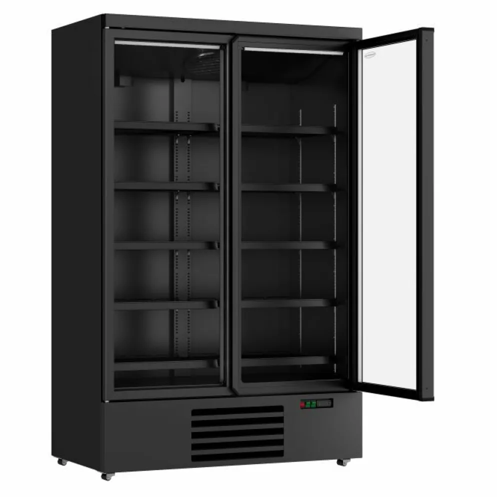 Combisteel Kühlschrank 2 Glastüren Schwarz JDE1000R BL 1253 mm