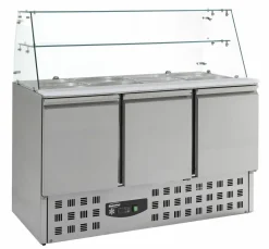 CombiSteel Saladette mit Glasaufsatz, Breite 1365mm, 3-türig
