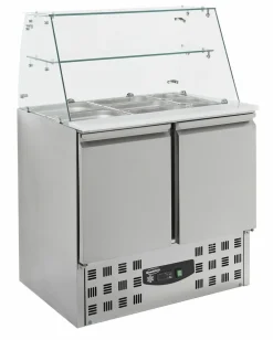 CombiSteel Saladette mit Glasaufsatz, Breite 900mm, 2-türig