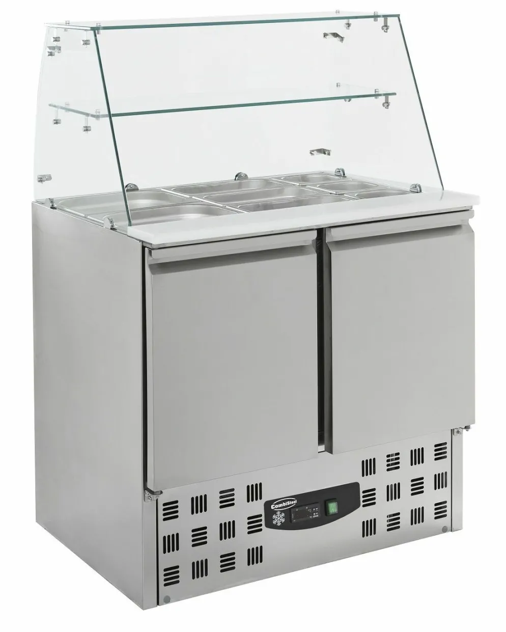 CombiSteel Saladette mit Glasaufsatz, Breite 900mm, 2-türig