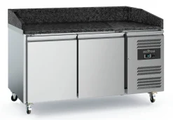 ecoFrost Pizzatisch 2 Türen EN, schwarze Granitplatte, Räder, 1515x800x1000mm