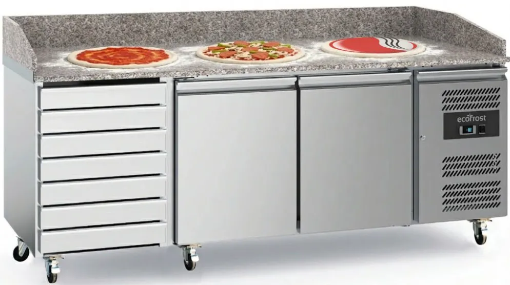 ecoFrost Pizzatisch 2 Türen EN, 7 Schubladen, 2025x800x1000mm