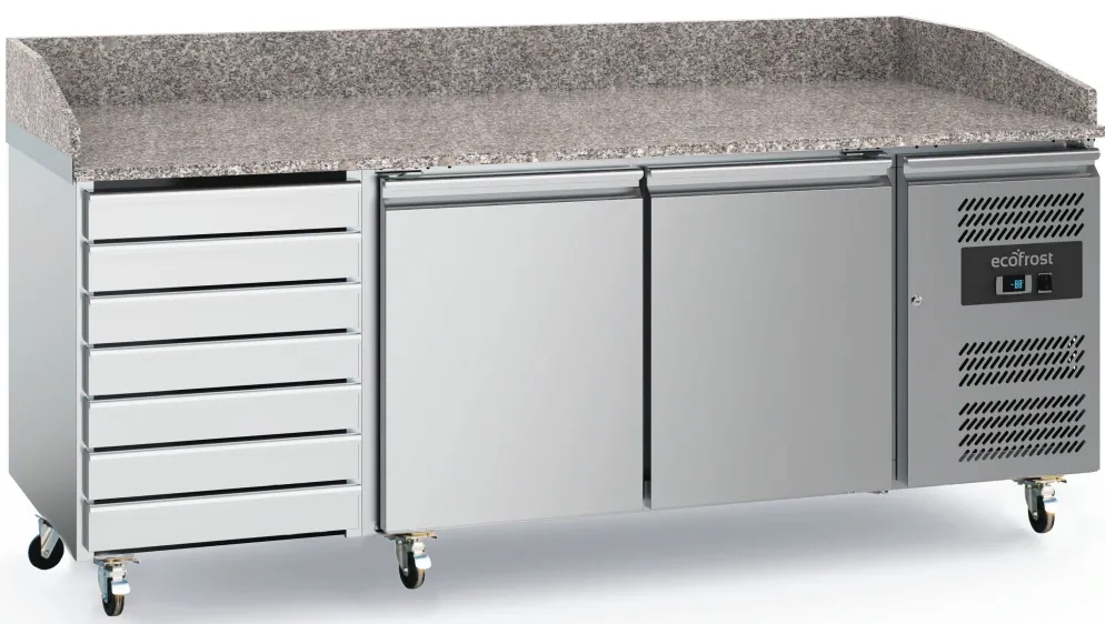 ecoFrost Pizzatisch 2 Türen EN, 7 Schubladen, 2025x800x1000mm