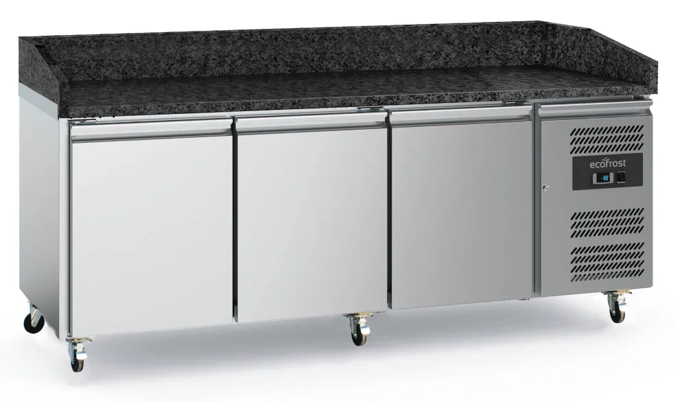 ecoFrost Pizzatisch 3 Türen Granit mit Rädersatz, 2020x800x1000mm