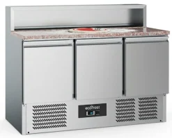 ecoFrost Pizzatisch 3 Türen 8x 1/6GN Behälter, 1365x700x1075mm
