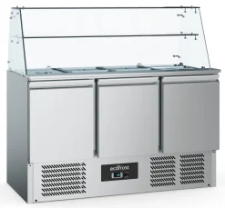 ecoFrost Saladette mit Glasaufbau, 3 Türen für 4x 1/1 GN, Breite 1365mm