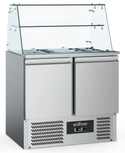 ecoFrost Saladette mit Glasaufbau 2 Türen für 2x 1/1 GN, Breite 900mm