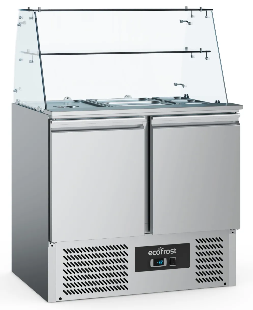 ecoFrost Saladette mit Glasaufbau 2 Türen für 2x 1/1 GN, Breite 900mm