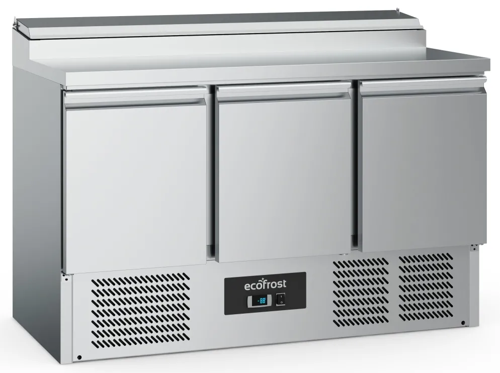ecoFrost Saladette Pizzatisch 3 Türen für 8x 1/6 GN Behälter, Breite 1365mm