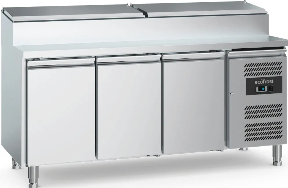 ecoFrost Saladette Pizzatisch 3 Türen für 8x 1/3 GN Behälter, Breite 1795mm