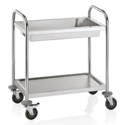 Edelstahl Abräumwagen/Servierwagen 2 Borde mit Reling