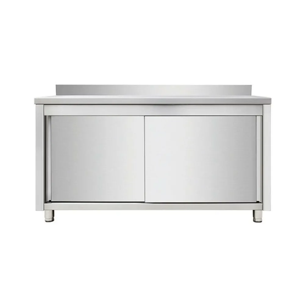 Edelstahl Arbeitsschrank Breite 1500x700 mm mit Aufkantung, Schiebetüren