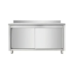Edelstahl Arbeitsschrank Breite 1400x600 mm mit Aufkantung, Schiebetüren