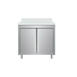 Edelstahl Arbeitsschrank Breite 800x600 mm mit Aufkantung, Flügeltüren