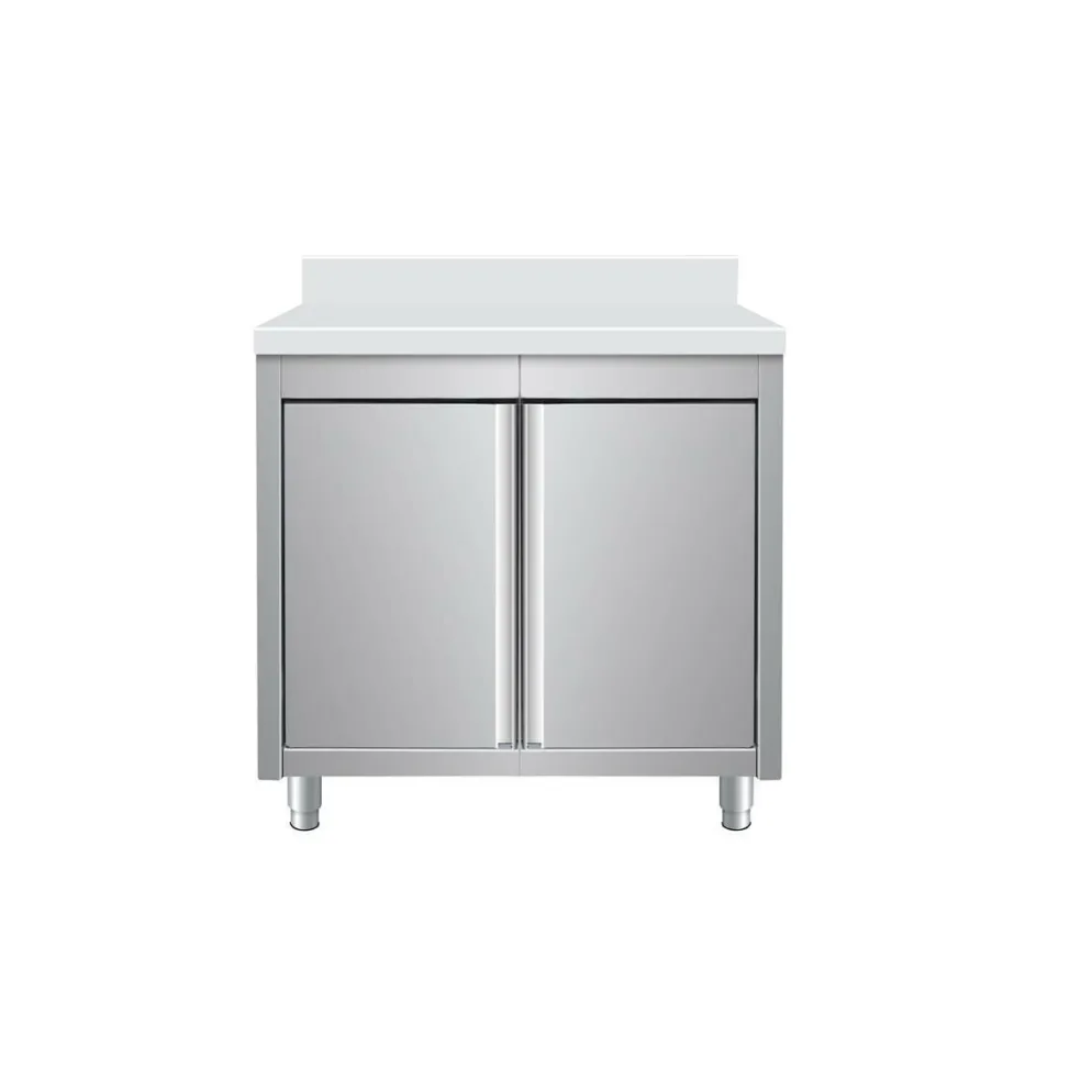 Edelstahl Arbeitsschrank Breite 800x600 mm mit Aufkantung, Flügeltüren