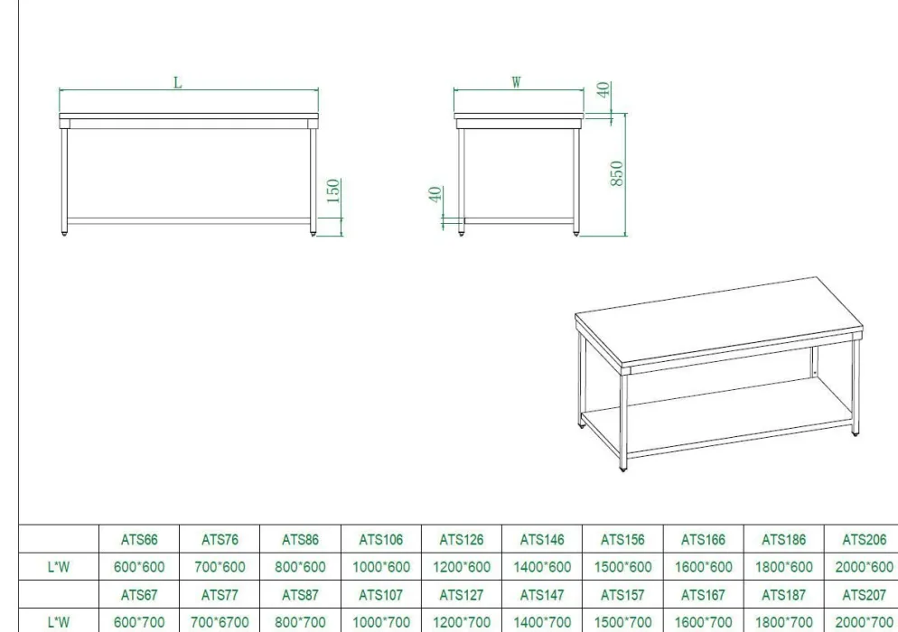 Edelstahl Arbeitstisch Breite 1200x700 mm mit Grundboden