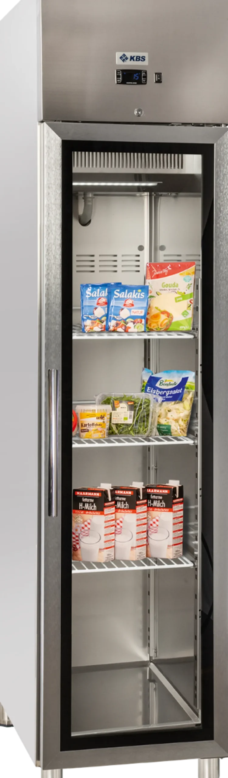 Edelstahl Gewerbekühlschrank mit Glastür KU 356 G
