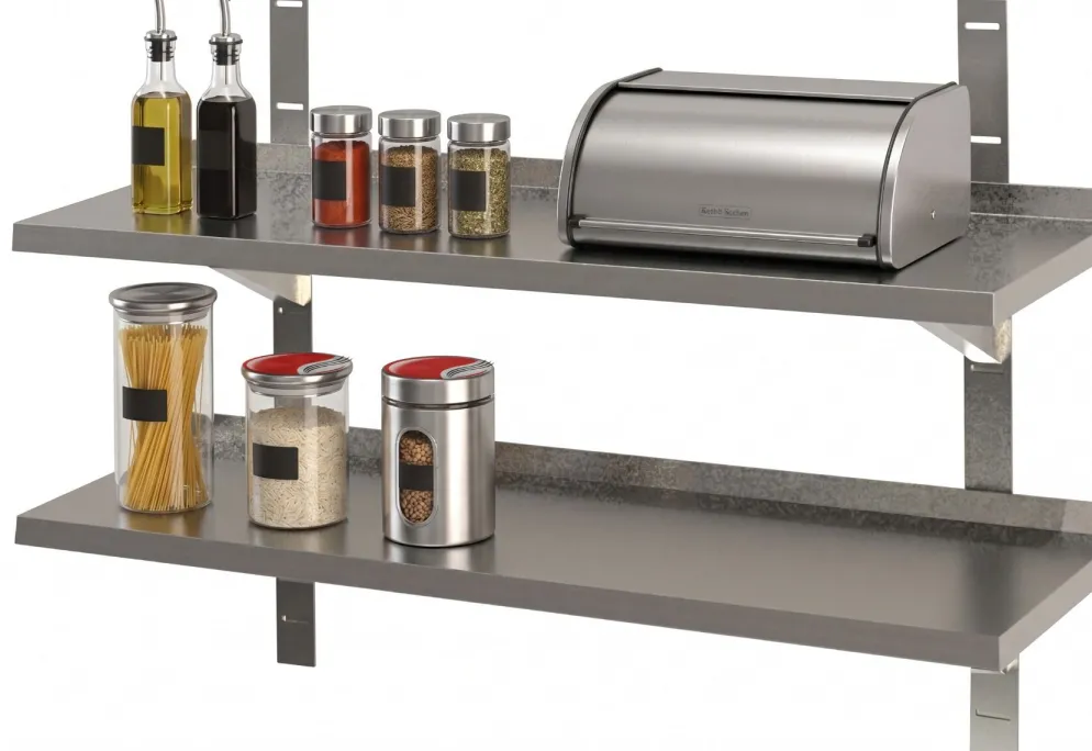 Edelstahl Wandbord 2 Böden mit Aufkantung 1000 x 400 mm