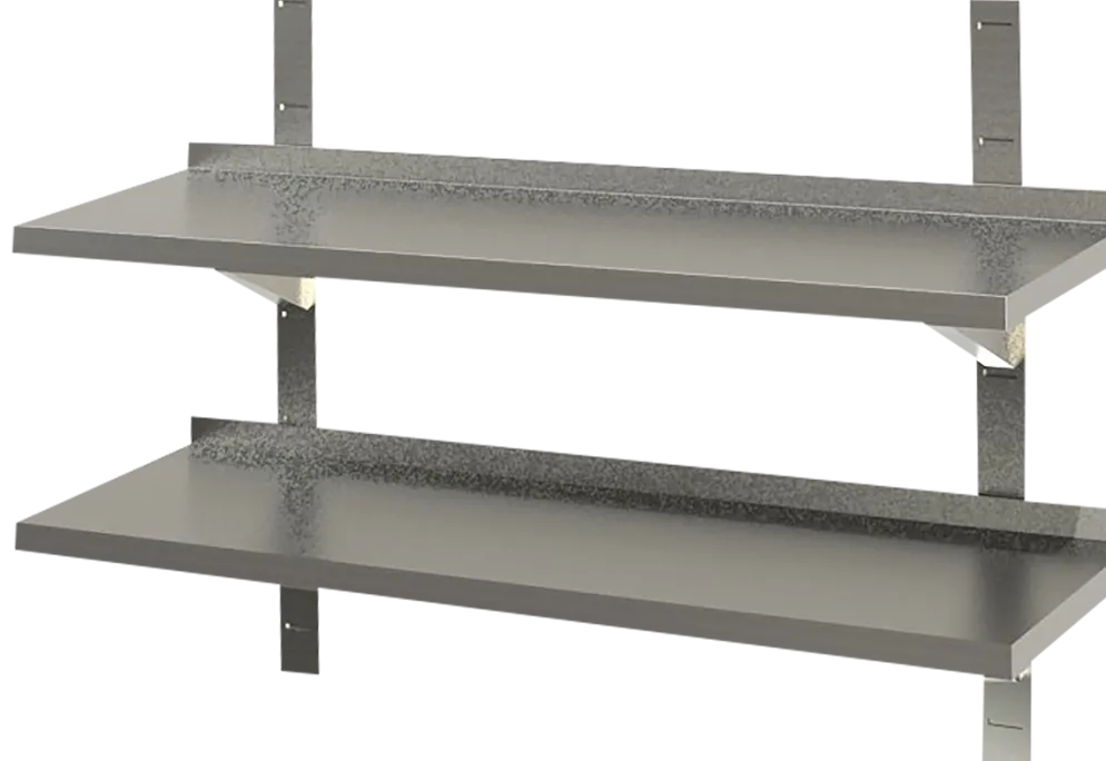 Edelstahl Wandbord 2 Böden mit Aufkantung 1600 x 300 mm