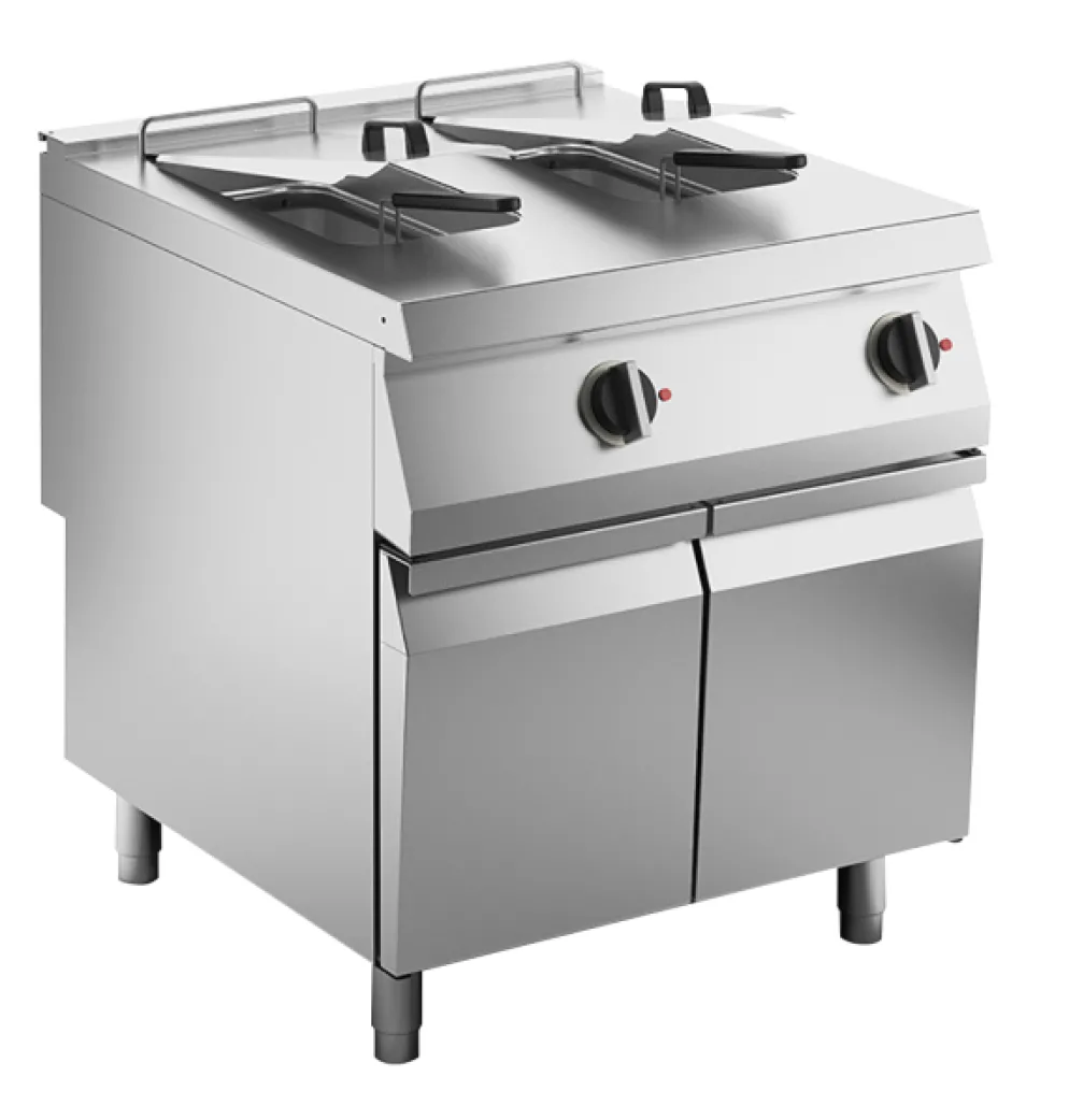 Elektro-Fritteuse 2 Becken je 15 L, Standgerät 24 kW, 800 x 900 x 900 mm