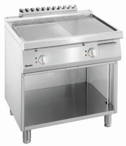 Elektro Griddleplatte mit Stahlplatte 1/2 glatt und 1/2 gerillt, offener Unterbau B 800 x T 700mm
