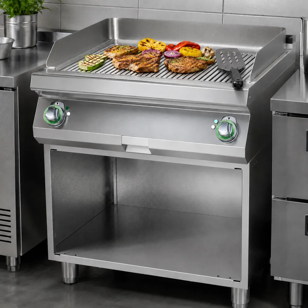 Elektro-Grillplatte FTR-780E mit Unterbau, gerillt, 9 kW, 400 V