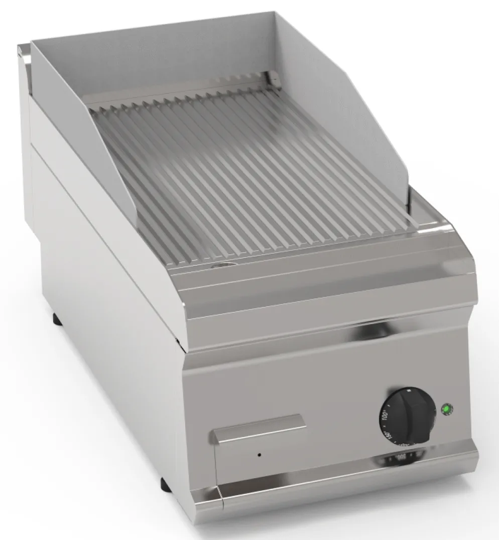 Elektro-Grillplatte gerillt hartverchromt – 1 Heizzone Tischgerät Edelstahl