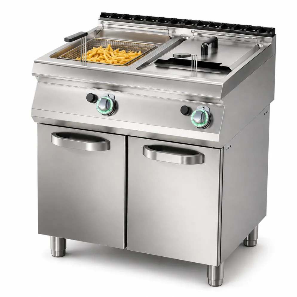 Gas-Doppelfritteuse FE-780/17G mit Unterschrank 2x 17 Liter, 28 kW