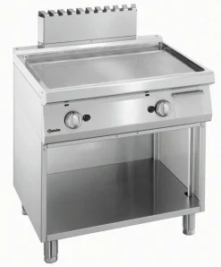 Gas-Griddleplatte 14 kW mit Edelstahlplatte glatt, offener Unterbau, 800x700mm