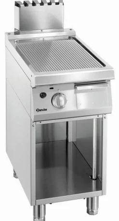 Gas-Griddleplatte mit Stahlplatte gerillt, offener Unterbau, B 400 x T 700mm
