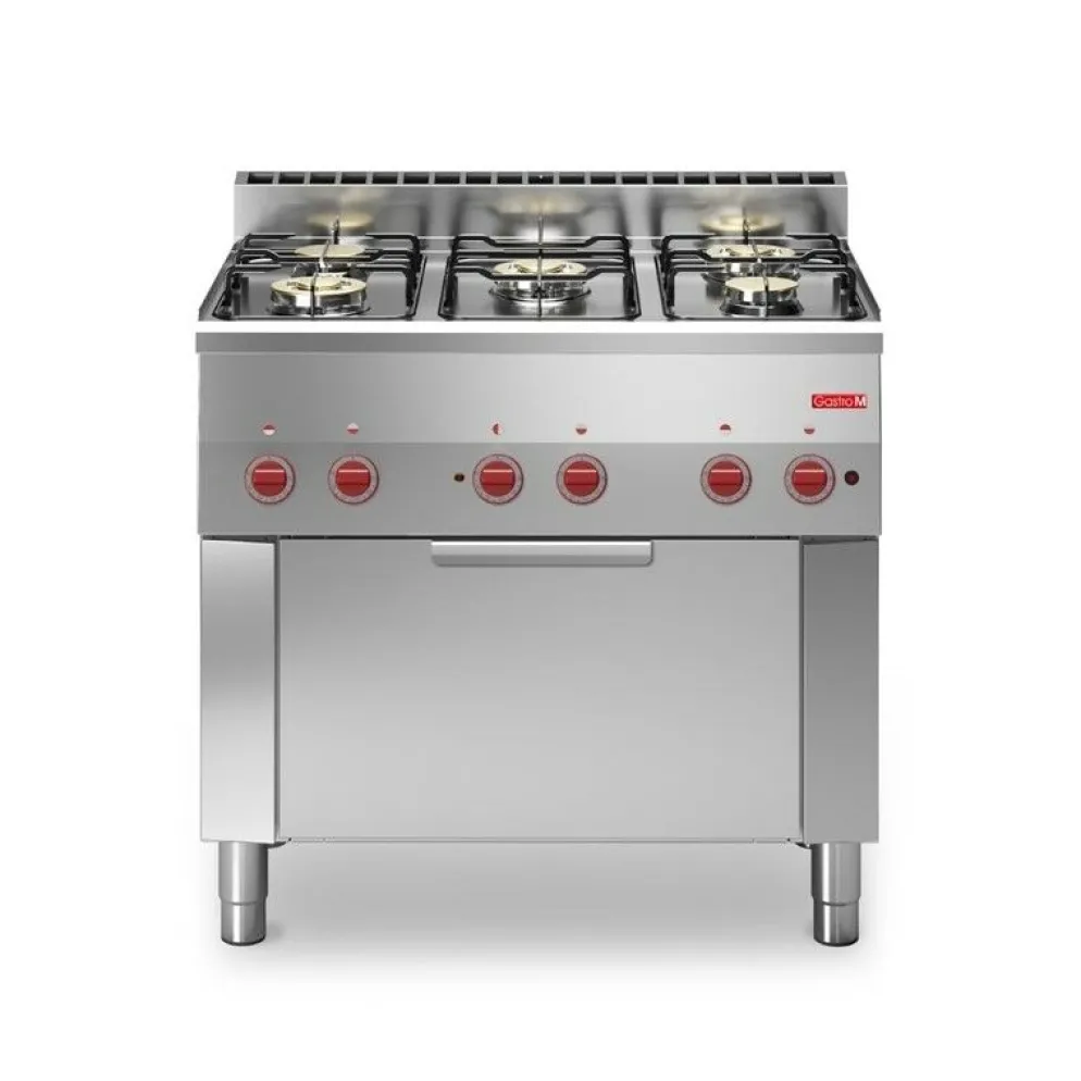 Gastro M Gasherd mit Konvektionsofen, 5 Brenner, Breite 900mm, 19,8kW