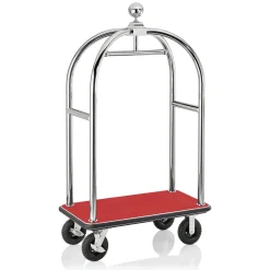 Gepäckwagen DRIFT, 112 x 60 x 190 cm, silberfarben, roter Teppich