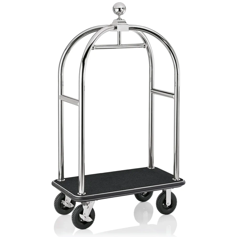 Gepäckwagen DRIFT, 112 x 60 x 190 cm, silberfarben, schwarzer Teppich