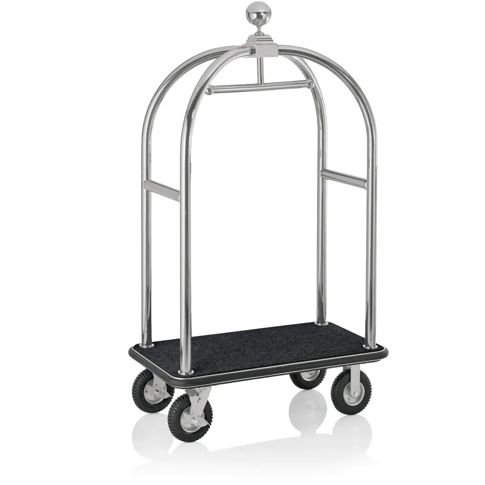 Gepäckwagen DRIFT, 112 x 60 x 190 cm, silberfarben, gebürstet, schwarzer Teppich