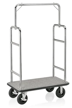Gepäckwagen TRANSIT, 112 x 60 x 185 cm, silberfarben, grauer Teppich