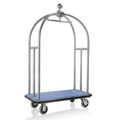 Gepäckwagen UNITY, 112 x 60 x 185 cm, silberfarben gebürstet, blauer Teppich