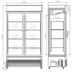 Glastür-Kühlschrank mit Schiebetüren 750L, 1120x595x1965mm