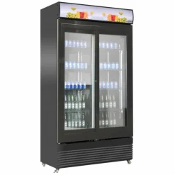 Glastür-Kühlschrank mit Schiebetüren 750L, schwarz,1120x595x2100mm