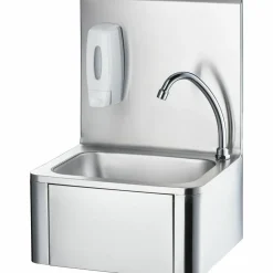 Handwaschbecken mit Kniebedienung, inkl. Armatur und Seifenspender, Wandmontage