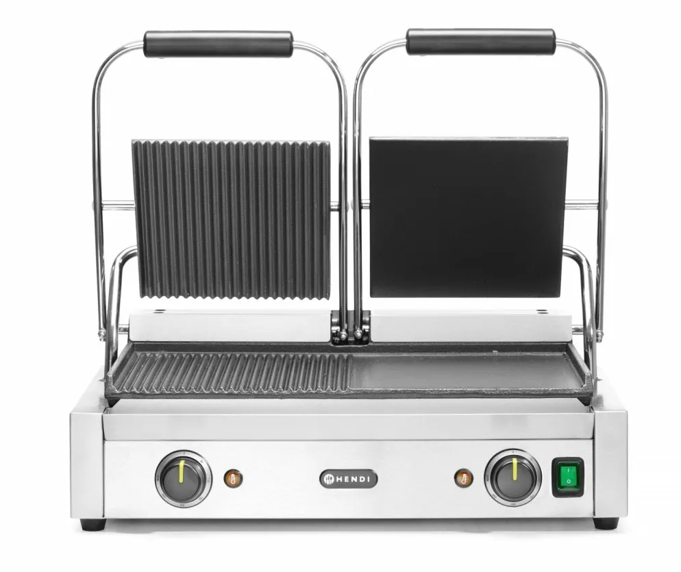 HENDI Doppel-Kontaktgrill links gerillt rechts Glatt, Breite 570mm
