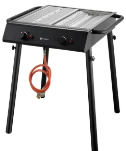 HENDI Gasgrill Xantos Black – 2 Brenner, 9,5 kW, Edelstahl & emailliert