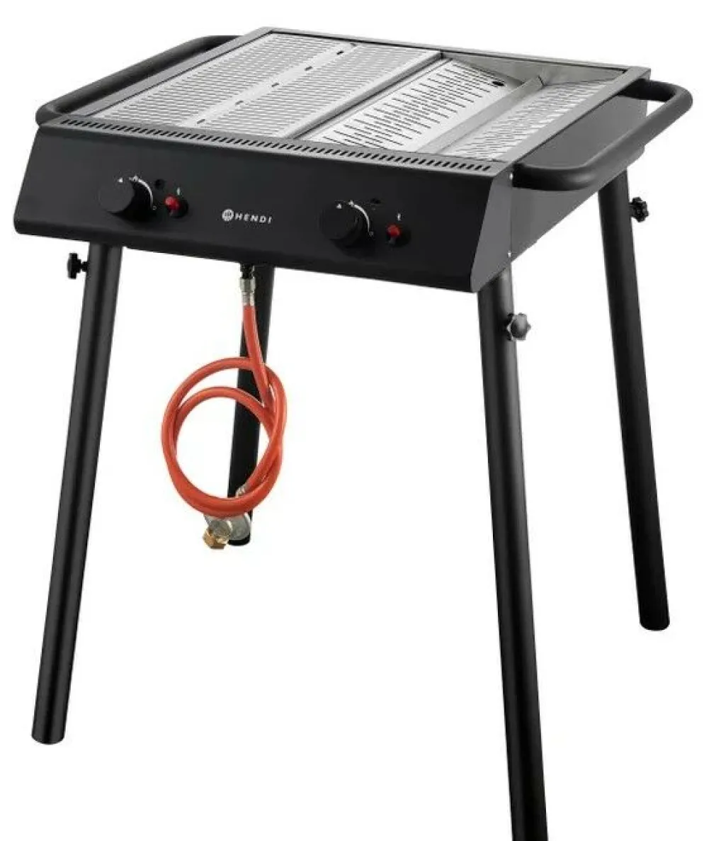 HENDI Gasgrill Xantos Black – 2 Brenner, 9,5 kW, Edelstahl & emailliert