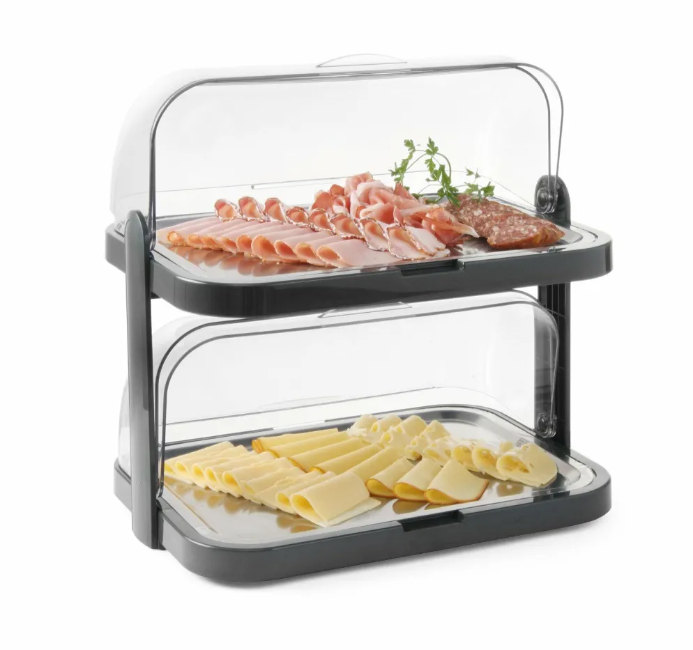 HENDI Roll-Top-Kühlvitrine doppelt. 440x320x(H)440 mm, 2 Etagen