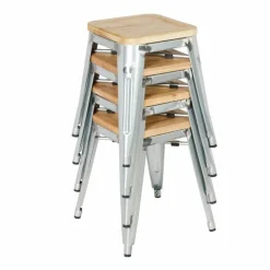 HOLLI-ST-S34 Bistro Stuhl, Stahl mit Holzsitz, Sitzhöhe 45cm