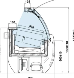 IGLOO Eistheke Eisvitrine Aruba 2/1.25 für 10 Behälter, Breite 1385 mm