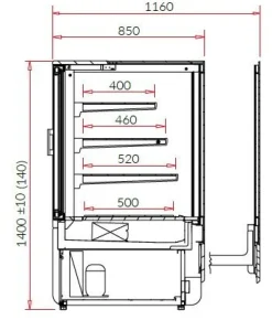 IGLOO Kuchentheke Kuchenvitrine INNOVA schwarz, 3 Regale, Breite 1400mm