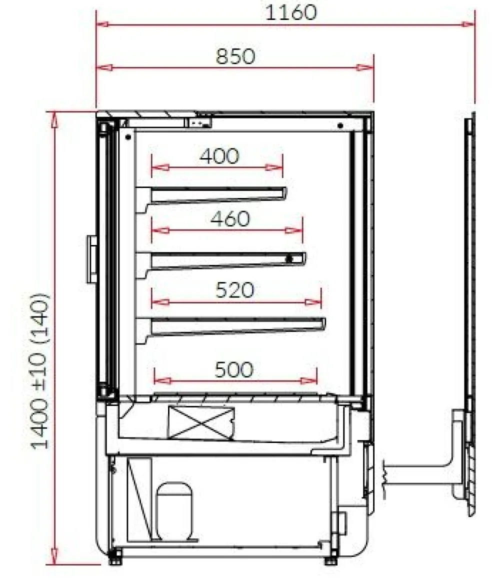 IGLOO Kuchentheke Kuchenvitrine INNOVA schwarz/weiss, 3 Regale, Breite 1000mm