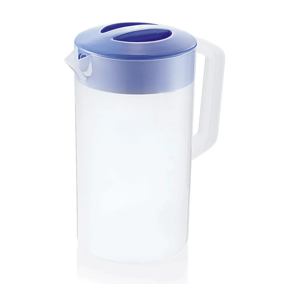 Kanne mit blauem Deckel, 2,5 Liter, Skalierung 250 ml, Polypropylen