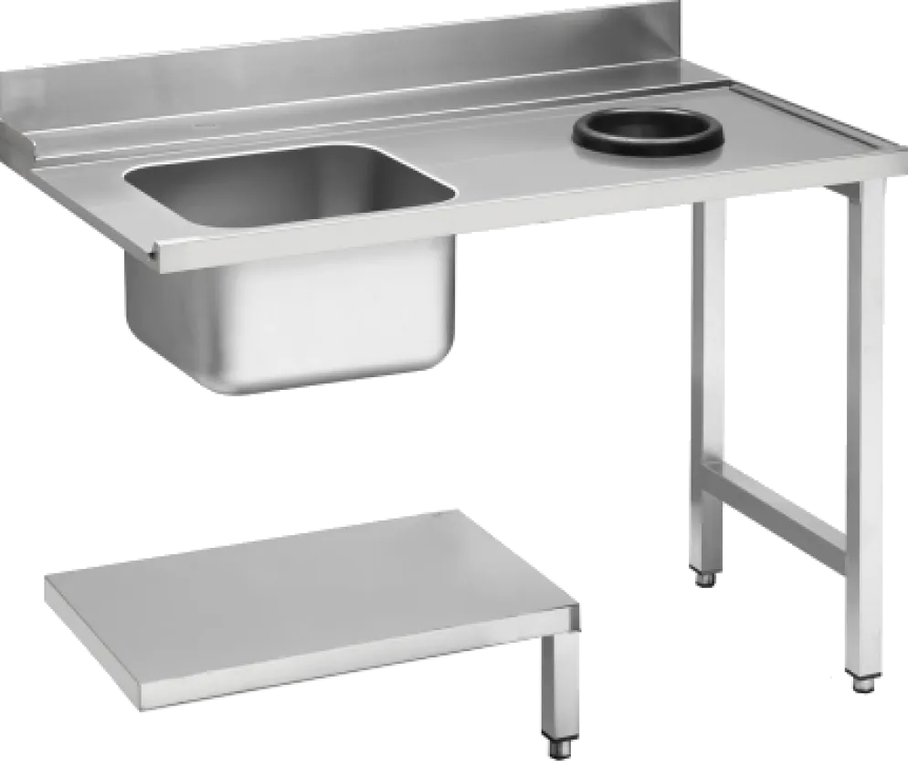 KBS Zulauftisch Becken links, mit Abfallloch Breite 120cm und Grundboden