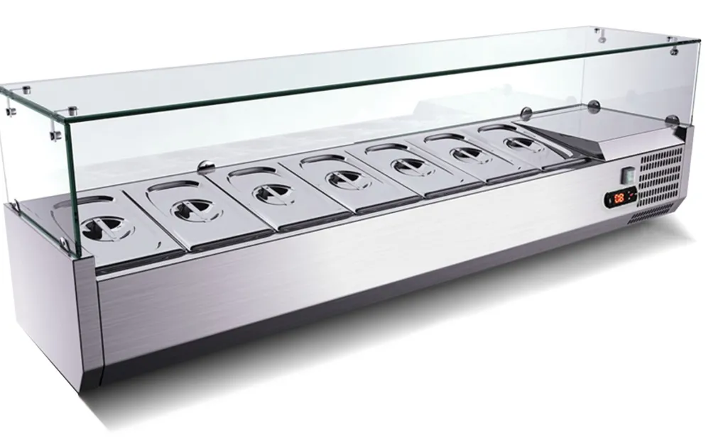 Kühlaufsatzvitrine für 6x GN 1/3, Breite 1400x400 mm, mit Glasaufsatz